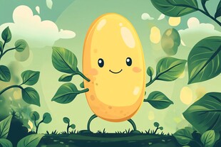 萌趣土豆在绿意中快乐舞动