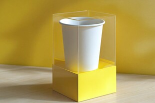 透明罩中的白色纸杯