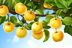 枝头金黄苹果硕果累累