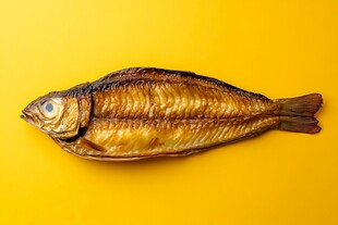 黄色背景上的风干鱼