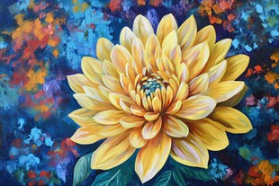 黄色大丽花绚丽油画绽放