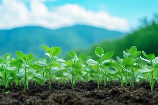 嫩绿幼苗在田野茁壮成长