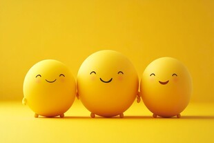 三个笑脸小黄球欢乐相聚