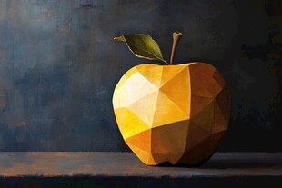几何风格黄苹果静物画