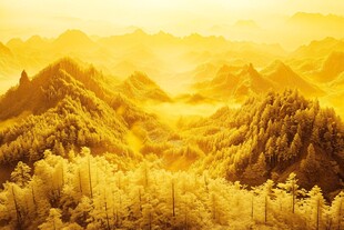 金色山林间的壮丽山景