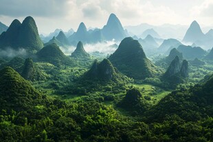 山峦叠翠的壮美自然景观