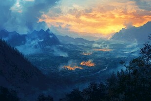 梦幻山间日出壮丽景色