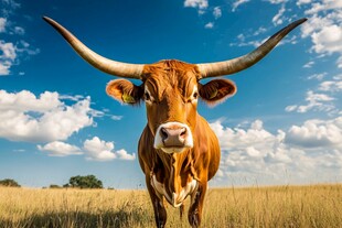 长角牛立于广袤草原之上