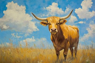 旷野中的长角牛