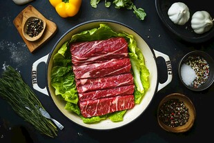 新鲜牛肉与多样烹饪配料