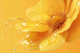 金黄花朵与晶莹水滴之美