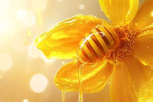 蜜蜂采蜜于金黄花朵间