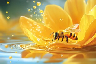 蜜蜂栖于黄花上的灵动瞬间
