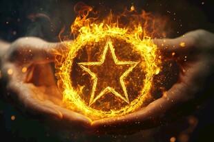 双手托举火焰五角星