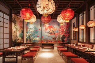 中式古风餐厅的典雅景致