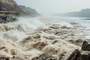 黄河汹涌澎湃的壮观景象
