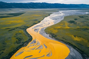 蜿蜒金河穿广袤绿野
