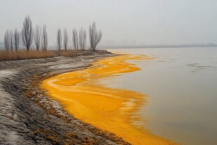 黄色污染水体岸边景象