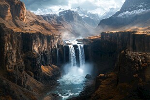 壮丽山间瀑布自然美景图