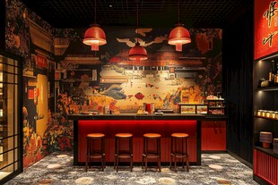 中式风酒吧吧台室内场景