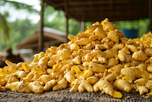 金黄生姜堆成小山