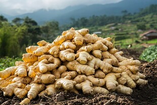 田园里的新鲜生姜堆