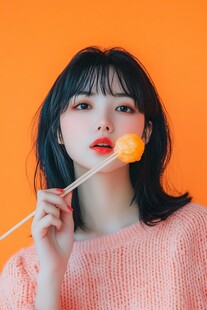 少女持棒糖的甜美瞬间