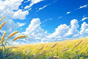 蓝天麦田风景