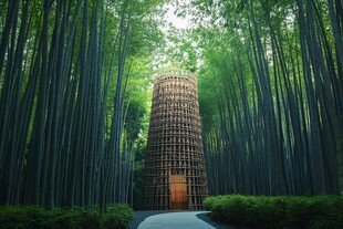 竹林中的独特木质建筑