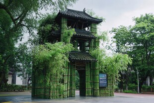 竹制古风建筑 绿意盎然