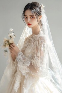 优雅新娘手持花束展风姿