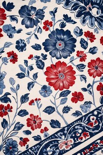 红蓝花卉图案布料纹理