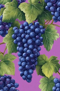 紫色葡萄与绿叶图案背景