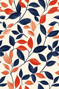 叶形图案 红蓝配色的自然之美