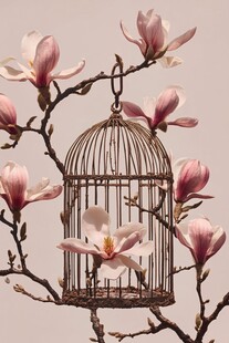 玉兰花与复古鸟笼的邂逅