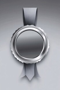 银色圆形勋章带丝带设计