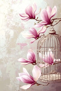 玉兰花与鸟笼的唯美画面