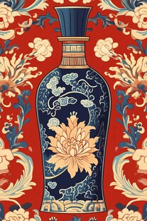 中式复古花瓶花卉图案