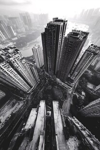 黑白视角下的繁华都市天际