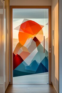 几何图案玻璃门室内风景