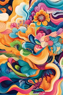 梦幻绚丽花卉抽象艺术图案