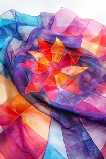 多彩渐变花朵丝巾艺术图