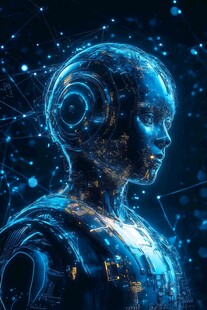 未来感智能机器人头部特写