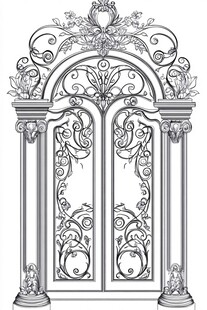 欧式铁艺雕花双开门设计图