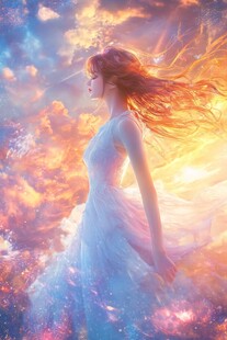 梦幻女子于绚烂云海中漫步