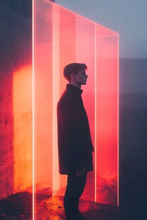 光影中独站的时尚男子