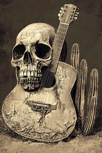 骷髅吉他与仙人掌奇幻组合