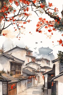 江南古巷红梅诗意景致