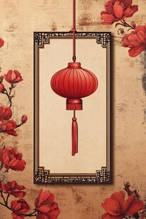 中式红灯笼与花卉装饰图
