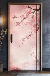 粉色樱花入户门唯美画面